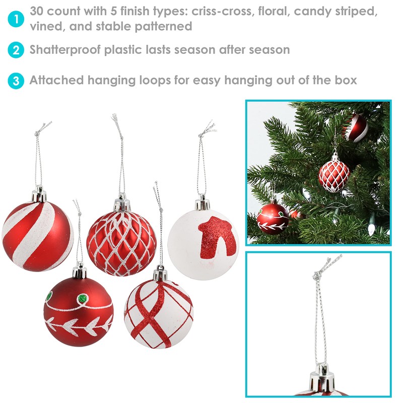 Sunnydaze - Adornos de bola de Navidad irrompibles de 30
