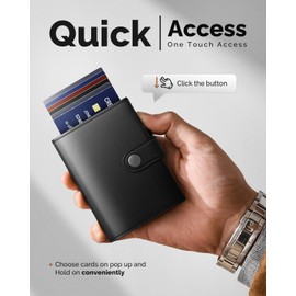 YESIIW Card Holder Mens Wallet RFID Blocking Leather Minimalist Smart Pop Up Wallet with Magnetic Coin Pocket, Trifold Credit Card Holders Wallet, Button Closure, Holds Up to 9 Cards, 2 ID Window