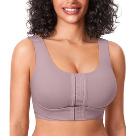BRABIC Front Closure Bras for Women Post Surgery Compression Mastectomy Surgical Support Wireless Full Coverage Bra (US, Alpha, Medium, Regular, Regular, Purple)