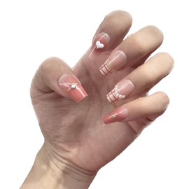 PIVHWIR Press On Nails, Semi-Transparent Press On Nails, Reusable Glitter Glossy Fake Nails, Stick On Nails, Short Fake Nails| 12 Sizes -29 Pcs Nail Kit with Nail Glue