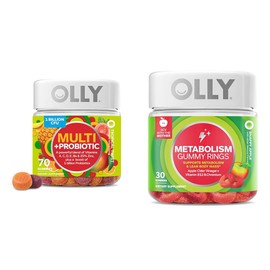 OLLY OLLY Multi + Probiotic Adult Multivitamin Gummy, 1 Billion CFUs, Digestive and Immune Support & Metabolism Gummy Rings, Apple Cider Vinegar, Vitamin B12, Chromium, Energy and Digestive Health