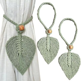 2-Pack Bohemian Cotton Leaf Curtain Tiebacks with Beaded Decoration – Handwoven Drapery Holdbacks for Home, Bedroom, and Office Decor (Green)