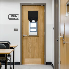 NICETOWN 100% Blackout Door Curtain for Classroom, Lockdown Shade Window Covering for Privacy, Easy Installed Front Back Door Window Curtain for Living Room Bedroom, 1 Panel, Black, 8" W x 36" L