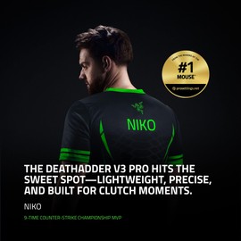 Razer DeathAdder V3 Pro Wireless Gaming Mouse + Hyperpolling Wireless Dongle: 63g Ultra Lightweight - Focus Pro 30K Optical Sensor - Optical Switches Gen-3-5 Programmable Buttons - Black