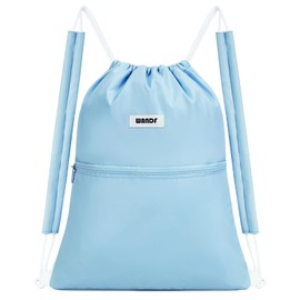 WANDF Drawstring Backpack with Shoulder Pads Sports Gym Bag Water Resistant Sackpack String Bag Cinch Bag for Women Men (Light Blue)