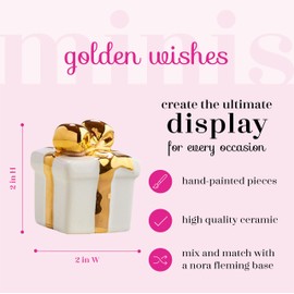 Nora Fleming Golden Wishes (White Gift) A185 - Hand-Painted Ceramic Valentine's Day Décor - Spring Minis for The Home and Office