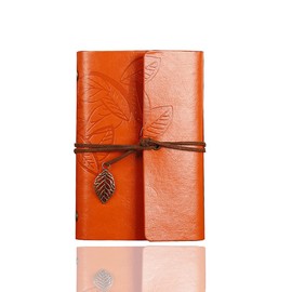 Loose Leaf Writing Books, POWERTOOL Leather Cover Ruled Wirebound Journal Writing Planner Organizer Retro Vintage Notebook (1 Piece, Orange)