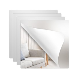Elffloor Wall Mirror Tiles,Self-Adhesive Mirror Stickers for Frameless Home Mirrors,Flexible Mirrors for Wall Bedrooms 11.8'' x 11.8''x 4Pcs