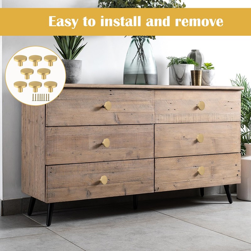 6 Pcs Drawer Knobs, Gold Drawer Handles, Round Cabinet &