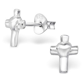 ICYROSE 925 Sterling Silver Small Cross with Heart Stud Earrings 11549