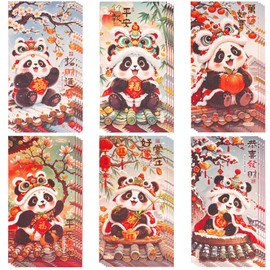 Chinese Red Envelopes Hong Bao Lucky Money Envelopes 2025, Chinese New Year Red Pockets Cash New Year of Snake Hong Bao Li Xi Fancy Envelopes for Spring Festival, Birthday and Wedding Panda 24 Pcs