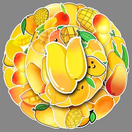 Mango Stickers 50Pcs Cartoon Cute Fruit Stickers for Water Bottle Skateboard Scrapbook Laptop Phone Guitar Luggage Computer Bike Cars,Waterproof Aesthetic Yellow Mangoes Decals for Teens Kids Girls