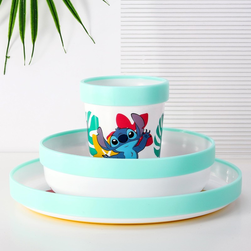 Stitch 3pcs Reusable Bicolor Premium Kids Dinner Tableware Set Plate,