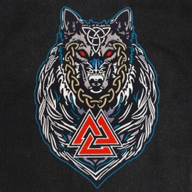 ATHIPATCHES Viking Wolf of Odin with Valknut Symbol Embroidered Biker Back Patch Large for Motorcycle Jacket & Vest, TN009