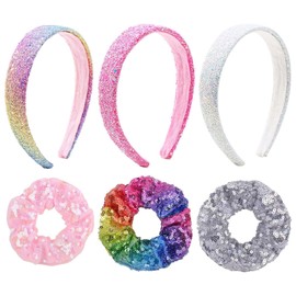 3 pieces shiny hair bands, 3 pieces with colon hair rings, cute and fashionable, colourful hair accessories for girls, non-slip and fixed decoration.