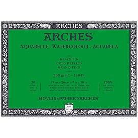 Arches 7" x 10" 20 Sheets 300gsm Cold Pressed Watercolour Paper Pad - White - A1795058