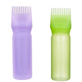 Yebeauty Root Comb Applicator Bottle, 2 Pack 6 Ounce Hair Applicator Bottles for Hair Dye Bottle Applicator Brush with Graduated Scale- Clear Green,Purple
