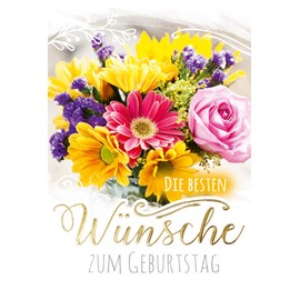 KE - Premium Birthday Card Set | Greeting Card with Embossing | DIN B6 Folding Card | Card Bouquet Motif | Includes Envelope