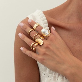 Gold Rings for Women Chunky Statement Ring Stackable Knuckle Ring Set Jewelry Gift for Her