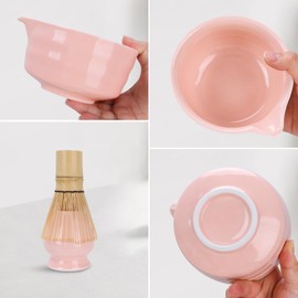 Matcha Set, Matcha Set Pink, Matcha Bowl with Spout, Matcha Stirrer and Stand, Matcha Spoon, 5-Piece Japanese Matcha Tea Set, Matcha Set Pink for Tea Lovers