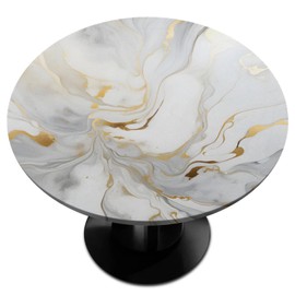 GzLeyigou Round Table Cloth Cover for Home Elastic Edge Waterproof Fitted Table Covers, 45"-56" Round Tablecloth for Picnic, Camping, Indoor and Outdoor, White Gold Liquid Marble