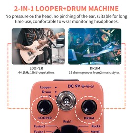 AITONE Looper Pedal with Drum Machine 2 in 1 Loop Pedals for Electric Guitar 20 Minutes Looping 16 Drum Grooves 3 Mode True-Bypass (AT-01)