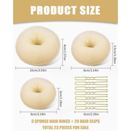 KGDUYC Pack of 23 Hairdressing Tools, Including 3 Pieces Hair Bun Cushions, 20 Pieces U Shape Hair Clip Hair Clip Pillow Accessories for Women and Girls