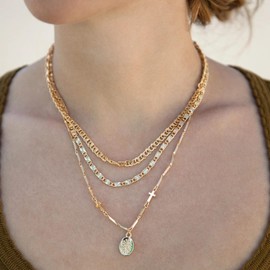 Ettika Chain Necklace for Women. Mixed Layers 18k Gold Plated Necklace with Pendant. Fashion Jewelry