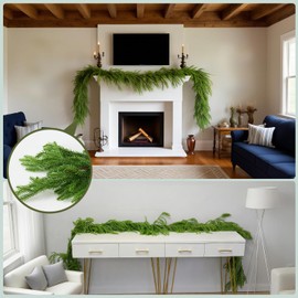 9Ft 1PCS Artificial Norfolk Pine Garlands, Real Touch Winter Pine Garland, Green Artificial Greenery Garland for Table, Mantle, Wall, Indoor, Outdoor Christmas Decorations - 9Ft 1PCS