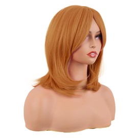 MapofBeauty 18 Inch/45 cm Layered Bangs Straight Synthetic Fiber Shoulder Length Hair Daily Use Wig (Orange)