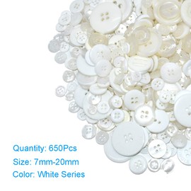 650 PCS Assorted Size Resin Round Buttons DIY Craft Sewing Decorations for Kid's Painting (White)