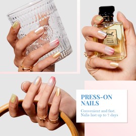 GLAMMAGIC Cat Eye Press On Nails Short Square, Natural Fake Nails Fine Diamond Shine, Glossy Ombre, Cat Eye Press on Nails for Women with Salon Quality, Press on Nails Kit