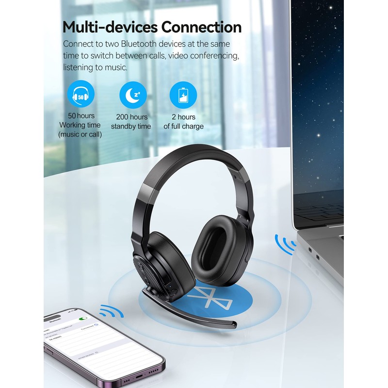 TECKNET Bluetooth Trucker Headset, Single and Dual Ear Wireless Headset