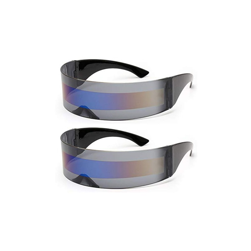 PLOPLO 2 Pack Futuristic Cyclops Monoblock Shield Mirrored Sunglasses Sunglass