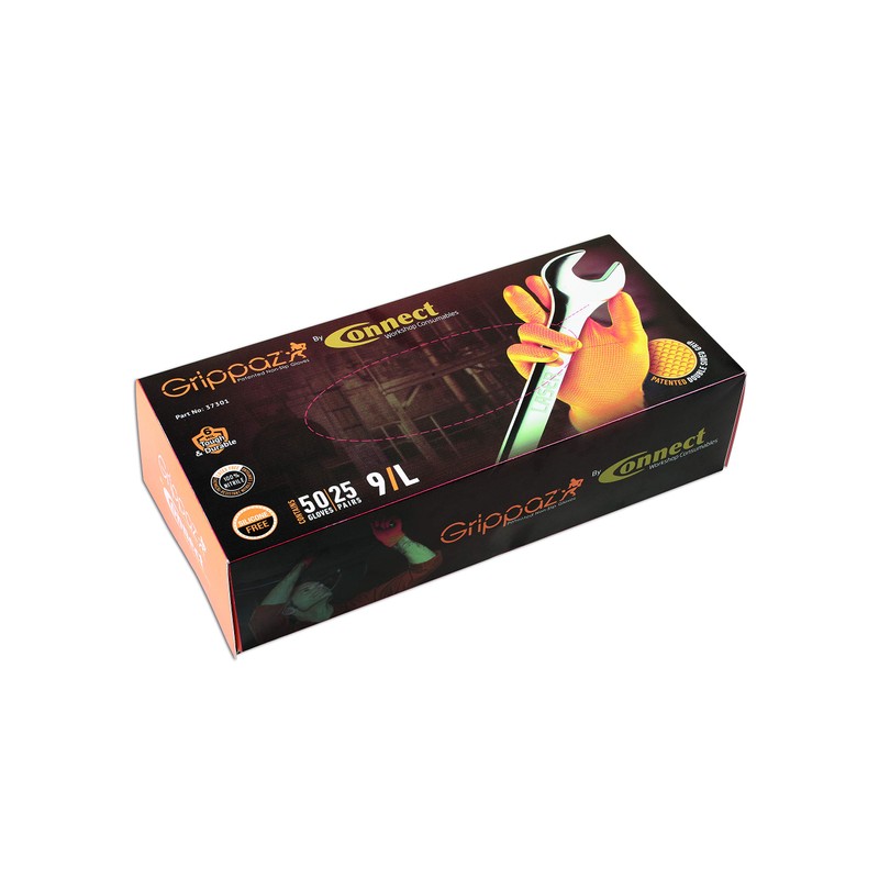 Connect 37301 Grippaz Large Orange Nitrile Gloves Box 50pc/25 Pairs