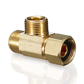 Add-A-Tee, Lead-Free Angle Stop Valve 3/8" Compression Inlet x 3/8" Outlet, Brass Extender Tee Connector with Built-in Sealing Gasket for Faucet, Glass Rinser, Dishwasher, Toilet Tank