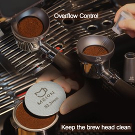 MEION 54mm Espresso Dosing Funnel and Puck Screen Set for 54mm Breville Portafilters, Magnetic Coffee Funnel, Reusable 53.3mm Espresso Puck Screen, Espresso Tools Espresso Accessories (Silver, 54mm)