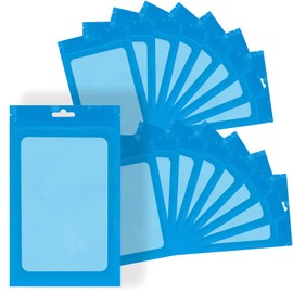 YOTOZU 100-Pack Resealable Mylar Ziplock Packaging Bags Smell Proof Plastic Flat Clear Window Food Storage Bag For Party Favor Food Candy Jewelry Iip Gloss Optional Multi Color(Glossy-Sky Blue)