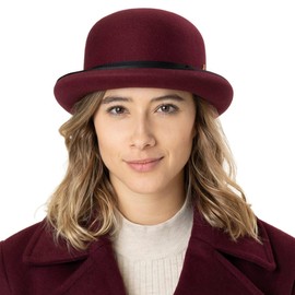 Mayser Viril Melone Hat Women/Men - Made in The EU Men's Hat Bowler Wool Felt Hat with Grosgrain Ribbon Edging Autumn Winter, bordeaux