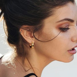 ALEXCRAFT Teardrop Small Chunky Gold Hoop Earrings for Women 14K Thick Huggie Hoops S925 Hypoallergenic Earrings