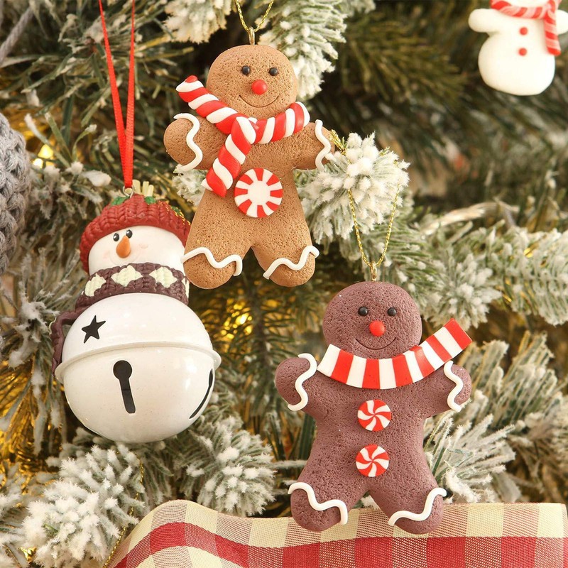 Gingerbread Christmas Tree Decorations, 12 Pieces Traditional Ginger Man Clay