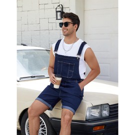 Beitiny Mens Denim Shorts Bib Overall Jean Romper Casual Loose Fit Walkshort Summer Jumpsuit Coveralls with Zipper