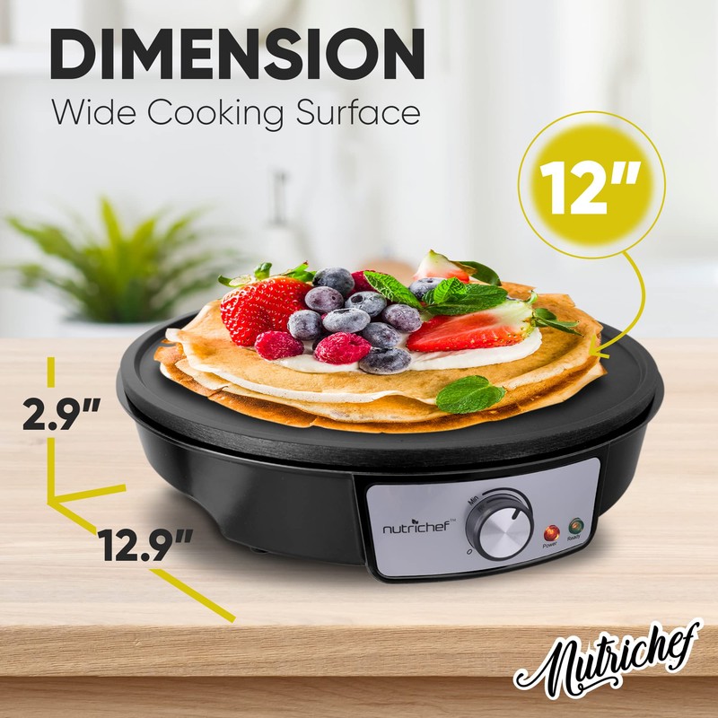 Nutrichef Electric Crepe Maker & Griddle Cooktop - Nonstick 12