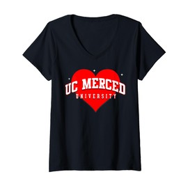 Womens UC Merced University Valentine's Day Heart Love for Girl Boy V-Neck T-Shirt