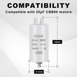OFFCUP Motor Capacitor CBB60 Starting Capacitor 20μF 450V Capacitor 20μF 450V CBB60 Capacitor Plug Suitable for Electric Motors and Swimming Pool Pumps Electric Motor, 50/60Hz