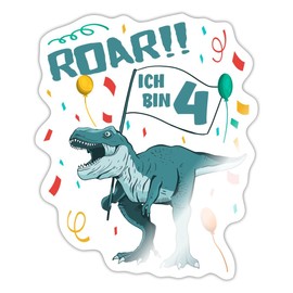 Spreadshirt I Am 4 Dinosaur Balloons Confetti Gift Stickers, 10 x 10 cm, Glossy White