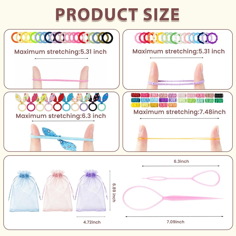 1425Pcs Baby Hair Ties, No Damage Elastic Rubber Bands, Multicolor