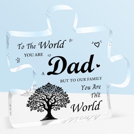 Dad Birthday Gift,Gifts for Dad,Birthday Gifts for Papa from Daughter and Son,Best Papa Ever Gift for Father's Day Thanksgiving Day Christmas,Engraved Acrylic Block Puzzle Souvenir 3.9 x 3.9 Inch