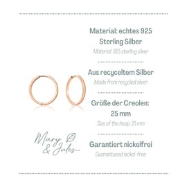 Mary & Jules Hoop Earrings Rose Gold US Recycled Silver, 925 Sterling Silver, Gold-Plated - Simple Women's Earrings Rose Gold Hoop Earrings for Women and Girls, Skin-friendly, Sterling Silver