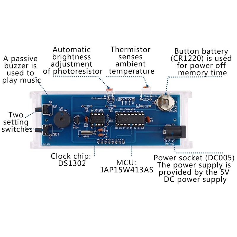 Gikfun 4-Digit LED Electronic Alarm Clock DIY Kits with Acrylic